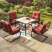 5-Piece Patio Dining Set, 4 Metal Spring Motion Dining Chairs and 1 Square Table with 1.57" Umbrella Hole