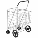 Portable Folding Shopping Cart with Swivel Wheels and Double Storage Baskets - 24" x 24" x 40" (L x W x H)