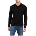 Jeff Banks Men's Long Sleeve 3 Button Placket Collared Polo Shirt Black Large