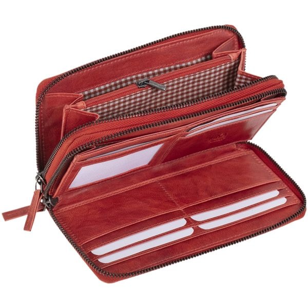 MIKA Damengeldbörse mit 2 Reißverschlussfächern rot rot, 19.5x10.5x3 cm Image