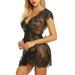 PDYLZWZY Women Sleepwear Lace Deep V-neck See-Through Dress