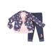 Faux Suede Floral Moto Jacket, Long Sleeve Peplum Top & Knit Denim Jeans, 3pc Outfit Set (Toddler Girls)