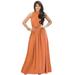 KOH KOH Long Sleeveless Bridesmaid Wedding Party Guest Summer Flowy Casual Brides Formal Evening Sexy Halter Neck Maxi Dress Gown For Women Fire Brick Orange XXXX-Large US 26-28 NT012