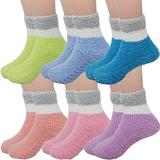 Debra Weitzner Warm Fuzzy Socks for Kids with Grippers No Skid Slipper Socks for Toddlers 6 Pairs With Grips 2tone 6-10 yr 6 Pairs