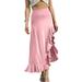 Doublju Women's Flowy Ruffle Asymmetrical Maxi Skirt (Plus Size Available)