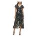 KENSIE Womens Black Metallic Floral Short Sleeve V Neck Maxi Hi-Lo Dress Size 2