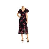 Shoshanna Womens Audette Lace Floral Midi Dress