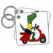 3dRose Funny Cool T-rex Dinosaur riding red Motor Scooter Cartoon - Key Chains, 2.25 by 2.25-inch, set of 2