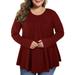 Women's Plus Size Long Sleeve Pleated Shirts Flowy Scoop Neck Blouses Tops for Women