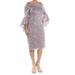 R&M RICHARDS Womens Purple Lace Bell Sleeve Knee Length Cocktail Dress Size: 14