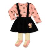 Disney Minnie Mouse Baby Girl Top, Jumper Dress & Tights, 3pc Outfit Set