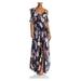 AQUA Womens Purple Slitted Cold Shoulder Floral Spaghetti Strap V Neck Full-Length Accordion Pleat Evening Dress Size 2