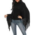 LELINTA Womens Ladies Cape Coat Knitted Fringe Poncho Oblique Coat Bohemian Shawl Scarf Tassel Irregular Wrap for Women, Black