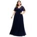 Ever-Pretty Women Plus Size Long chiffon Bridesmaid Dress Mother of The Bride Dresses 77062 Navy Blue US18