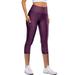 Lady High Waist 3/4 Yoga Pants Tummy Control Workout Running Leggings 4 Way Stretch Yoga Capris Pants Soft Tights for Women