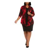 CONNECTED APPAREL Womens Red Floral Long Sleeve Cowl Neck Knee Length Sheath Wear To Work Dress Size 18W