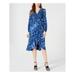 CALVIN KLEIN Womens Blue Floral Long Sleeve V Neck Below The Knee Fit + Flare Dress Size 2