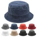 Windfall Unisex Washed Cotton Bucket Hat Summer Outdoor Cap Distressed Hat Wide Brim Anti-Sun Denim Bucket Hat
