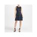 DKNY Womens Navy Sequined Sleeveless Jewel Neck Above The Knee Fit + Flare Evening Dress Size 12