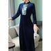 Women High Neck Embroidered Shift Dress