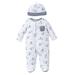 Little Me Preemie 2-Piece Puppy Toile Footie and Hat Set in White/Blue