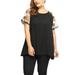 Women's Plus Size Sheer Raglan Sleeves Crochet Mesh Panel Top Black (Size 2X)