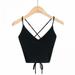 Women's Sexy Vest Fashion V-Neck Bandage Solid Knitted Tank Top Black