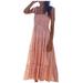 Bowake Women's Summer Boho Square Neck Floral Ruffle A Line Beach Long Maxi Dress, please buy one or two sizes larger than normal