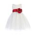 Lito Girls White Glitter Tulle Red Sash Rose Junior Bridesmaid Dress