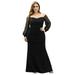 Ever-Pretty Women's Fishtail Sequin Dress Mermaid Plus Size Wedding Party Dress 07112 Black US18