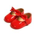 Newborn Baby Girls Shoes PU leather Buckle First Walkers With Bow Red Black Pink White Soft Soled Non-slip Crib Shoes Red M