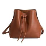 Melie Bianco Leia Vegan Leather Drawstring Bucket Bag, Saddle