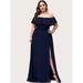 Women's Plus Size Split Thigh Ruffle Trim Bardot Prom Dress