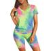 Puloru Womenâ€™s Fashion Tie-dye Short Sleeve T-shirt and Shorts Sport Set