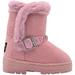 dELiAs Toddler Girls Little Kid Easy Pull On Mid Calf Microsuede Winter Boots with Faux Fur Trim and Braided Strap