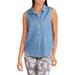 Juniors' Sleeveless Denim Button Down Shirt with Patch Pockets