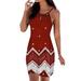 Women One Piece Dress Halter Neck Off Shoulder Mini Dress Casual Shift Dress