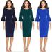 Womens Fall Elegant 3/4 Flare Bell Sleeve Work Office Party Bodycon Sheath Dress