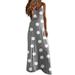 Jocestyle Polka Dot Print Spaghetti Strap Women V-neck Loose Maxi Dress (Grey L)
