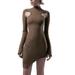 Women Casual Long-sleeved Dress Fashion Solid Color Hollow Round Neck High-waist Skinny Short Dress