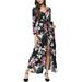 Fashion V Neck Wrap Maxi Dresses for Women Casual Pockets Floral Printed Boho Long Dress Summer Beach Holiday Sundress Ladies Flowy Cocktail Dress