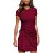 New Women's Casual Short Sleeve T Shirt Dress Crewneck Bodycon Ruched Tie Waist Mini Dresses