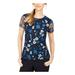 CALVIN KLEIN Womens Navy Floral Short Sleeve Crew Neck T-Shirt Top Size PXS