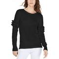 MICHAEL Michael Kors Womens Cotton Ruffle-Sleeve Sweater Petite Black