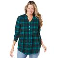 Plus Size Women's Pintucked Flannel Shirt by Woman Within in Rich Jade Plaid (Size M)