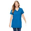 Plus Size Women's Perfect Short-Sleeve Shirred V-Neck Tunic by Woman Within in Bright Cobalt (Size M)