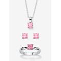 Women's 3-Piece Birthstone .925 Silver Necklace, Earring And Ring Set 18" by PalmBeach Jewelry in June (Size 8)