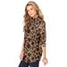 Plus Size Women's Long-Sleeve Kate Big Shirt by Roaman's in Brown Sugar Stamped Floral (Size 44 W) Button Down Shirt Blouse