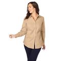 Plus Size Women's Stretch Cotton Poplin Shirt by Jessica London in New Khaki (Size 20 W) Button Down Blouse