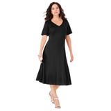 Plus Size Women's Ultimate Ponte Seamed Flare Dress by Roaman's in Black (Size 20 W)